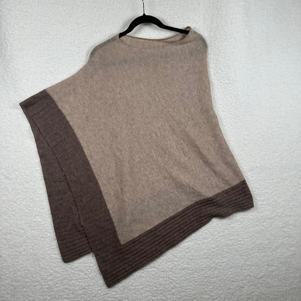 Celeste Wool Cashmere Blend Poncho Tan Brown Colorblock Knit Wrap One Size